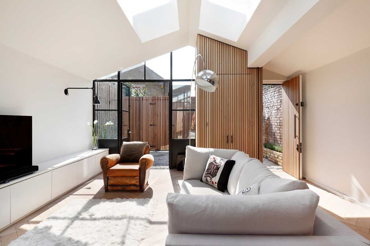 Window wall and skylights in home