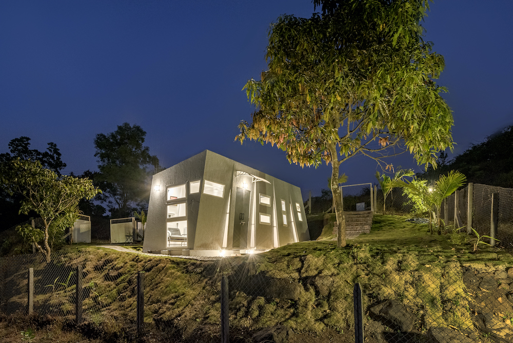 Tiny House on Foundation Exterior with lights
